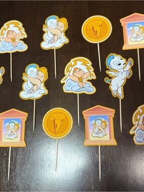 Baby Cupid and Pegasus Party Picks - Yellow and Blue Cupcake Toppers